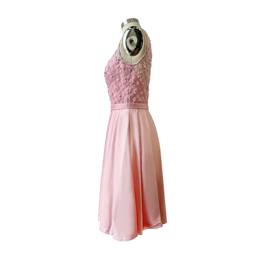 Pink Color Lace Satin Bridesmaid Dresses Party Evening Dress