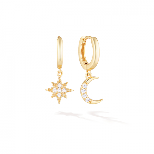 Mini Star And Moon Sleeper Earrings