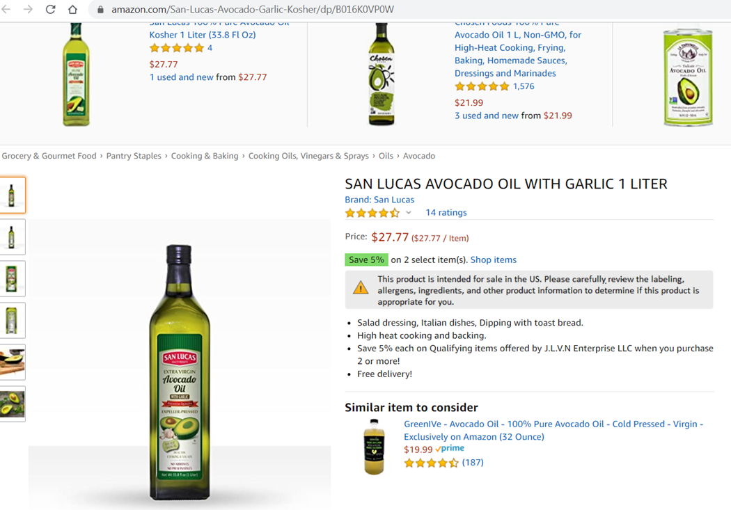 San Lucas 100% pure avocado oil