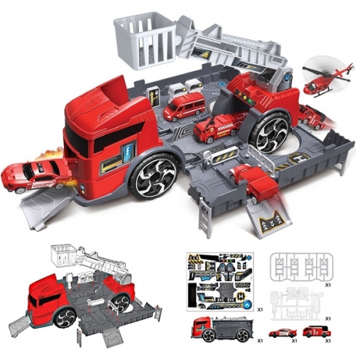 Kid Fire Truck Toy Set Simulation Parking Lot Educational Children's Gift Toy 1 Parking Car + 2 Cars
