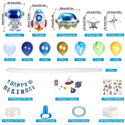 Birthday Party Decoration Happy Birthday Banner Space Theme Astronaut Rocket Blue Latex Balloon Set