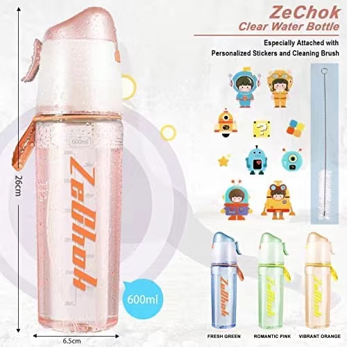 Zechok 20 OZ Water Bottle with Straw, Water Bottles with Spray Mist, Water Jug BPA Free Non-Toxic Odorless