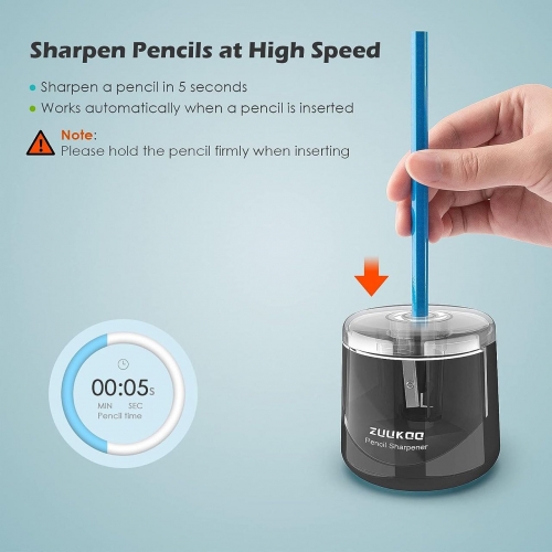 Zuukoo Electric Pencil Sharpeners, Battery Powered for Colored Pencils, High-Speed Operated Automatic & Manual Pencil Sharpener for Kids, Home School