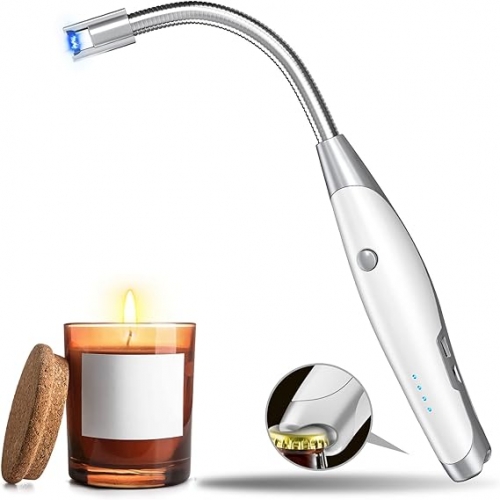 Electric Lighter, Candle Lighter Rechargeable USB Lighter with Safety Longer Flexible Neck & LED Flashlight Battery Display, Flameless Windproof Light