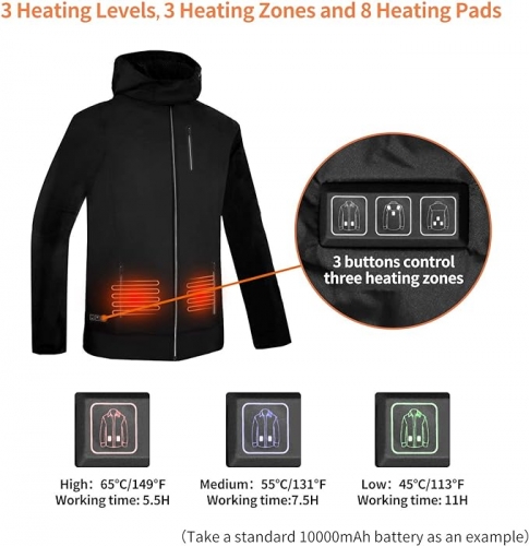 Anoopsyche USB Rechargeable Heated Jacket, Windproof Electric Insulated Coat with Detachable Hood