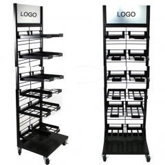 Floor standing 4 tier customized vinyl roll bread candy food gum cookies display metal rack with basket