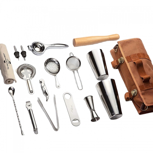 Stainless Steel Kit Bartender Tools Boston Cocktail Shaker Bar Set with storage bag