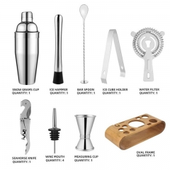 Stainless Steel Cocktail Mixer Bar Tools Set Metal Boston Shaker With Stand