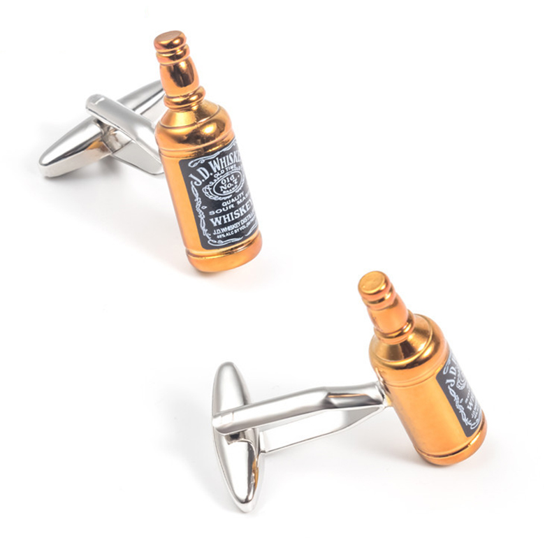 Golden Whisky bottle styling Metal cufflinks Men's shirt cufflinks