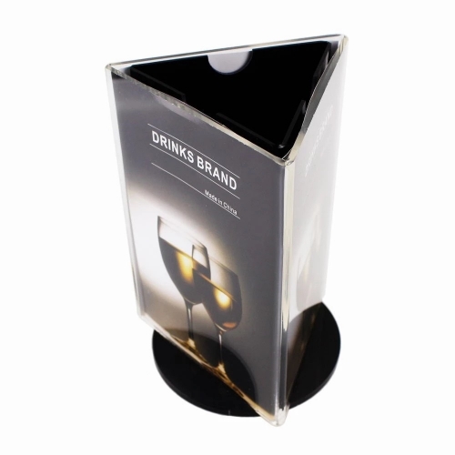 Rotatable 3 Side Panel Acrylic Table Menu Photo Slip Display Holder