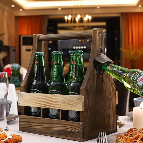 6 Packs Wooden Beer Caddy