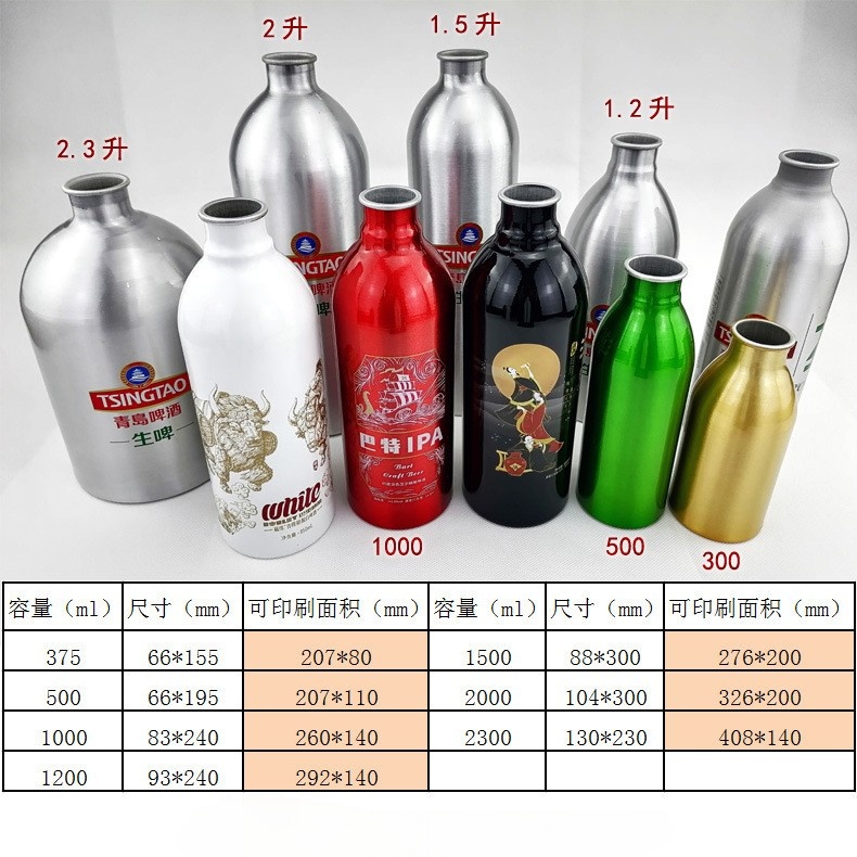 375ml,500ml,1000ml, 1200ml Aluminum Beer Bottle