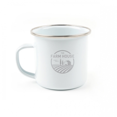 Promo 8 oz. Enamel Mug With Silver Rim