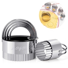 Wave Round Cookie Biscuit Cutter with Handle 5 Pieces