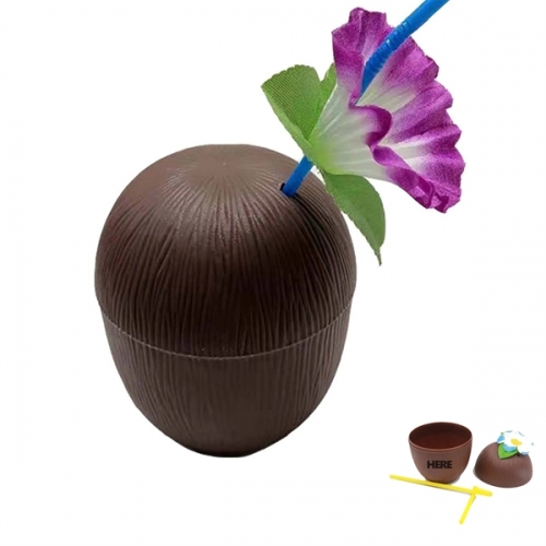 16OZ Coconut Cups With Flower Straws