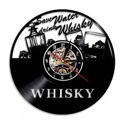 Whiskey bottle vinyl wall clock