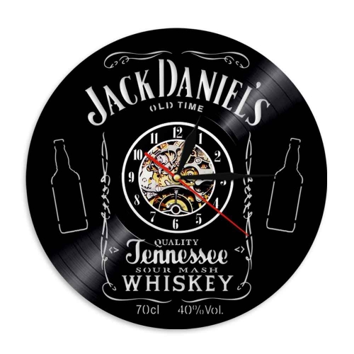 Whiskey bottle vinyl wall clock