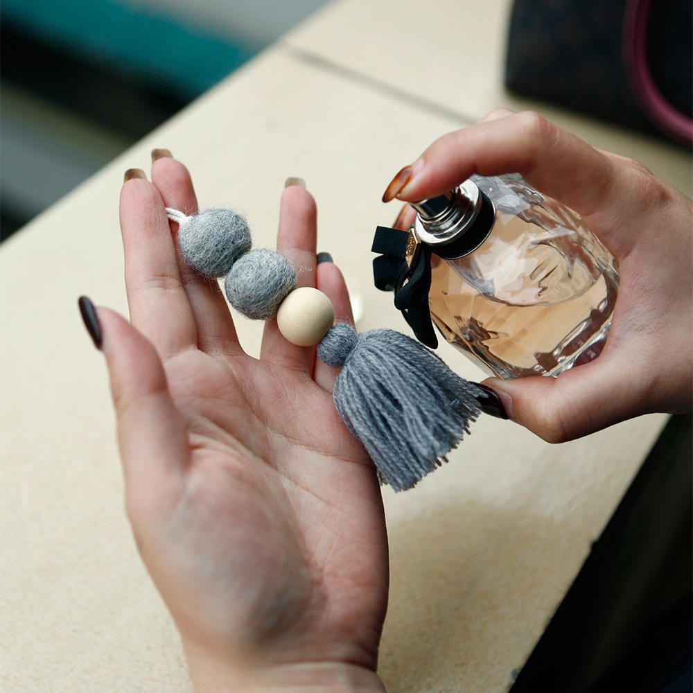 Boho Wool Felt & Wooden Bead Car Aromatherapy Diffuser