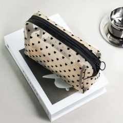 Heart Print Mesh Makeup Bag