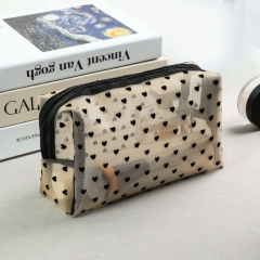 Heart Print Mesh Makeup Bag