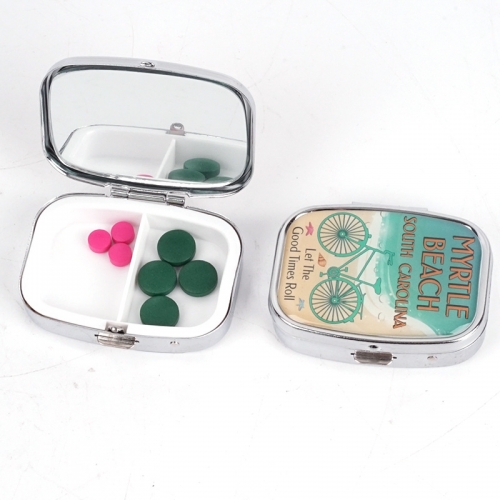 Portable Metal Pill Box With Mirror