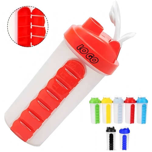 20Oz. Protein Shaker Bottle with Integrated Pill Organizer