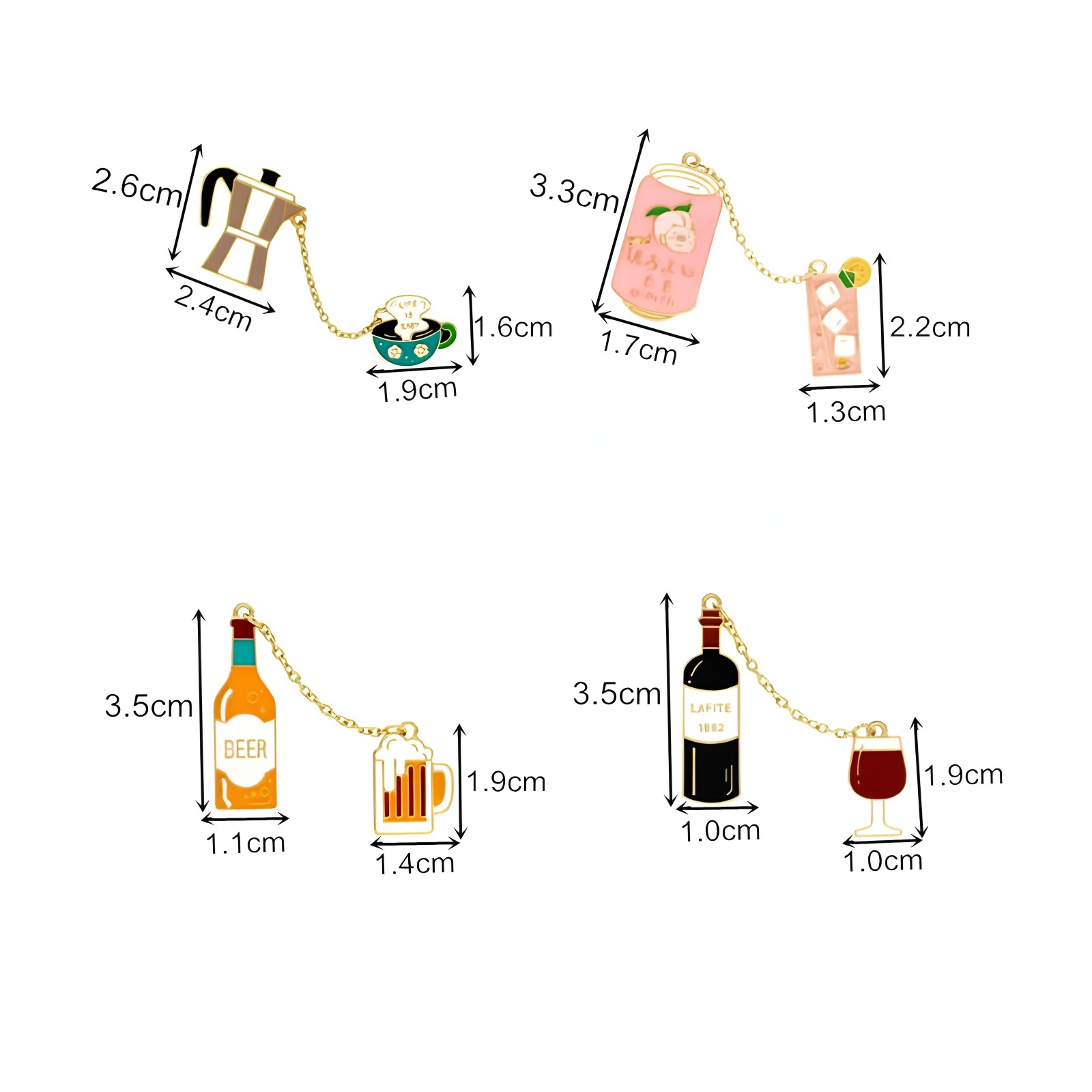 Cute Drink & Beverage Linked Enamel Pin Set