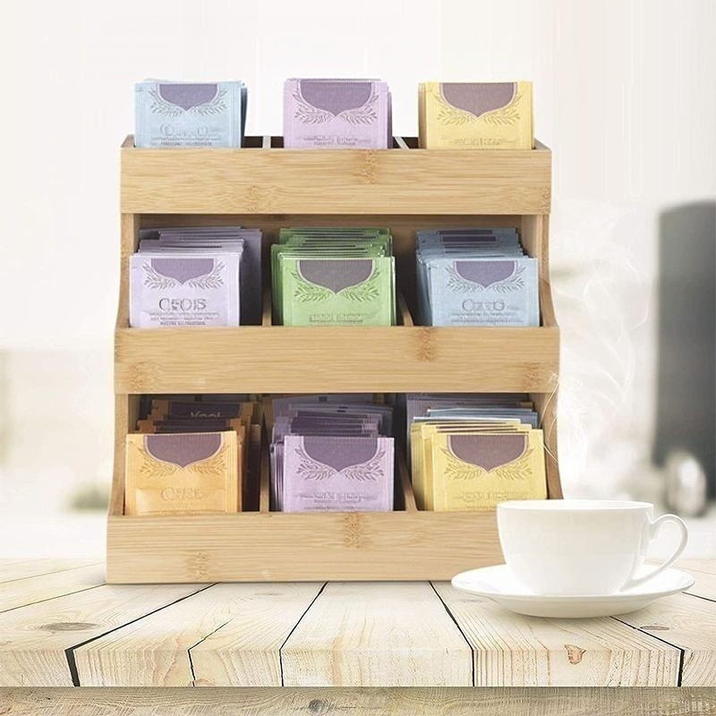 Bamboo Countertop Tea Packet Caddy Rack