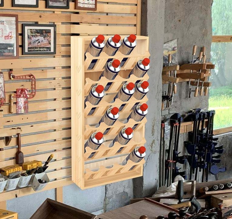 Wall Mount Wooden Aerosol Spray Can Organizer Rack
