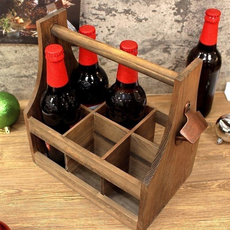 Rustic Wood Beer Carrier Tote