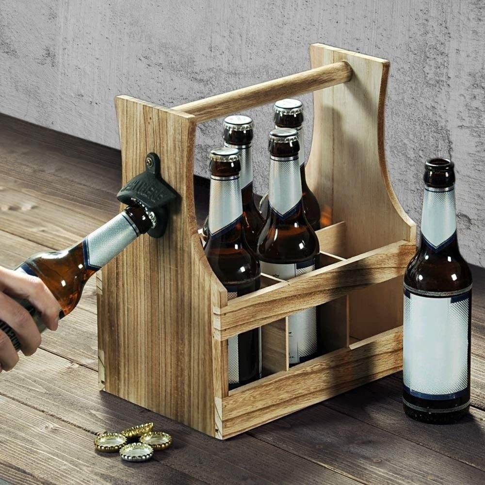 Rustic Wood Beer Carrier Tote