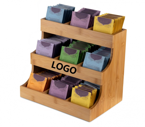 Bamboo Countertop Tea Packet Caddy Rack