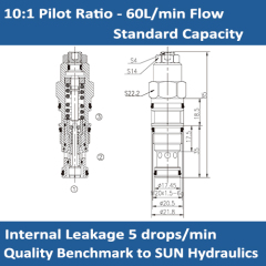 E-CBCH 10:1 PILOT RATIO, STANDARD CAPACITY COUNTERBALANCE VALVE