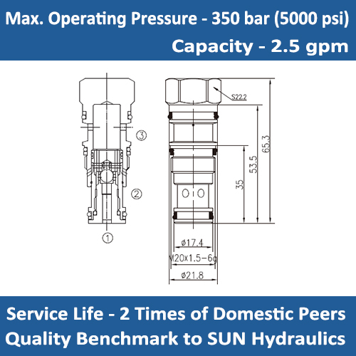 E-CSAB Single ball shuttle valve with signal at port 3