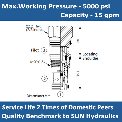 E-LKDC Pilot-to-close, spring-biased closed, unbalanced poppet logic element
