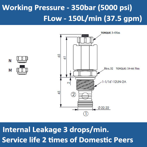 E-EP-12W-05 SOLENOID CARTRIDGE VALVE, 2 WAY, N.C, HIGHER PRESSURE