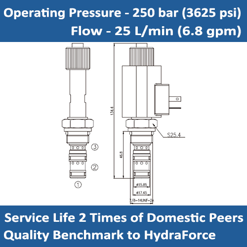 E-SV10-38 SOLENOID CARTRIDGE VALVE SPOOL, 3 PORT