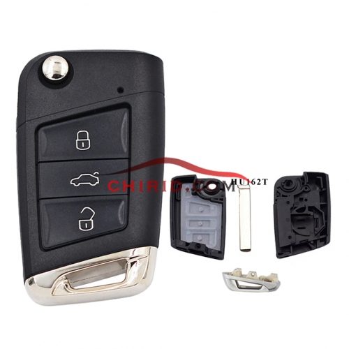 VW 3 button flip remote key blank with HU162T blade