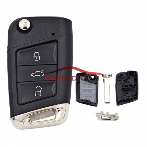 VW 3 button flip remote key blank with HU66 blade