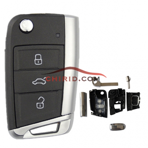 VW Gof7 3 button remote key shell with Hu66 blade