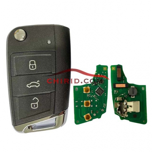 VW  MQB platform 3 button Keyless flip remote key  with AES ID48 chip-434mhz & HU66 blade, used for T-Cross,  ect