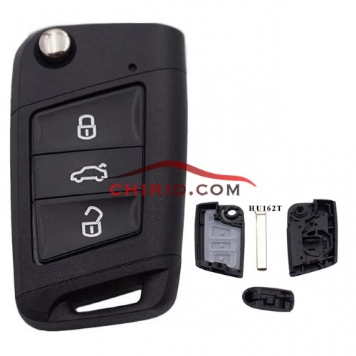 VW 3 button flip remote key blank with HU162T blade