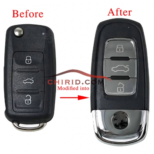 VW 3 buttons 202AJ modified remote key with hu66 blade