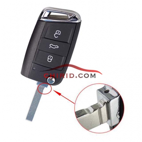 VW 3 button flip remote key blank with 162T blade