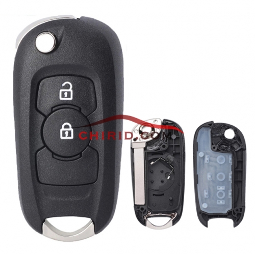 Opel 2 button flip remote key shell with HU100 blade