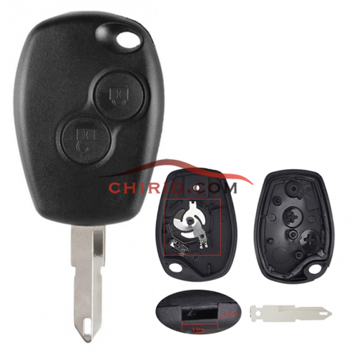 Renault 2 buttons key blank with stainless steel battery clamp with NE73/206 blade