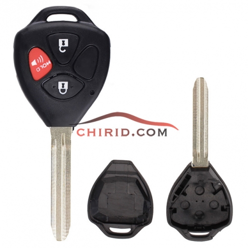 Toyota 2+1 button remote key shell with Toy43 blade with red panic