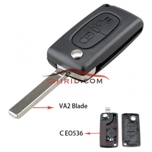 Citroen 307 2 buttons  flip key shell  genuine factory high quality the blade is VA2 model -"VA2-SH2- with battery place"