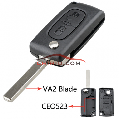 Citroen 307 2 buttons  flip key shell  genuine factory high quality the blade is VA2 model -"VA2-SH2-no battery place"
