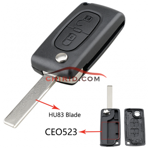 Citroen 407 2 buttons  flip key shell with genuine factory high quality the blade is HU83 model -"HU83-SH2- no battery place"